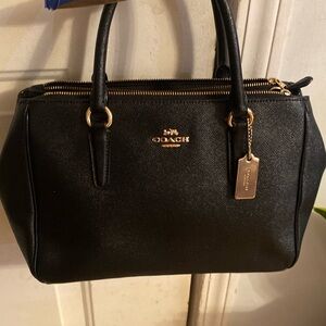 Coach Black Satchel with Gold Accents